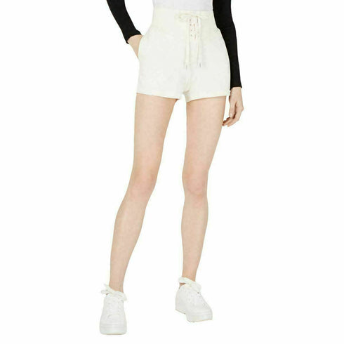 GUESS Women's Cream White Lace-up French Terry Sweat Shorts Small